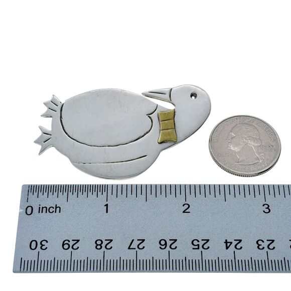Vintage Mexico Taxco TR-80 Sterling Silver 925 Brass Bowtie Duck Brooch Pin - Picture 6 of 7